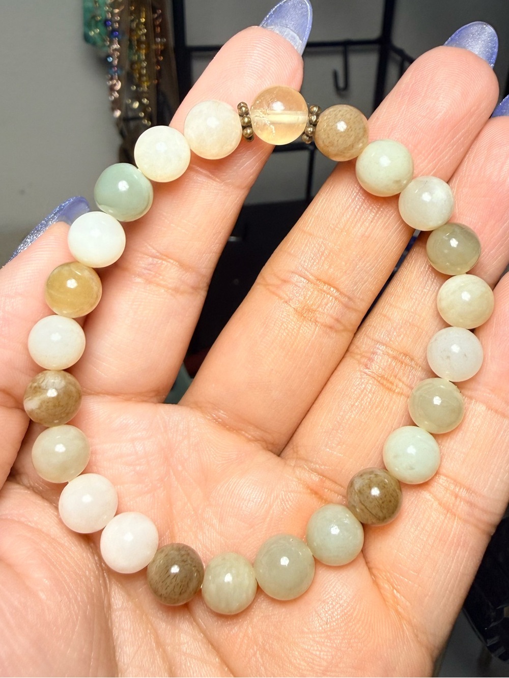 8mm Genuine Nephrite Jade Bracelet with Lemon Jade Accent
